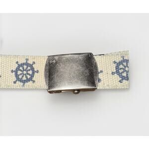 Vintage Nautical Canvas Belt Skull Anchor Ship Wheel Pattern Silver Buckle